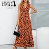 Женская мода лето весна леопардовый принт без рукавов V-образным вырезом с высокой талией повседневные платья