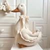 Nordic Style Fabric Duck Plush Cushion Cute Squishy Linen Stuffed Duck with Bow Nice Home Decor Mother's Day Gift for Ladies