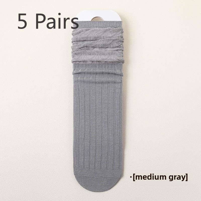 5 пар женских летних однотонных хлопковых дышащих свободных носков с прохладным ворсом посередине