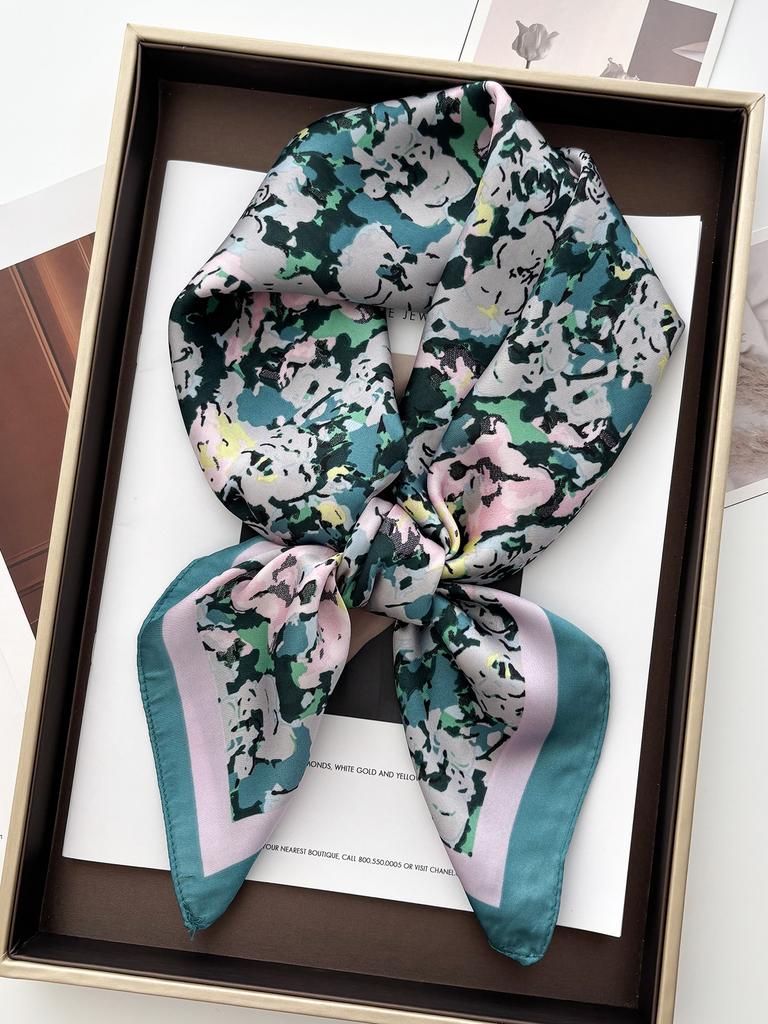 Luxury Floral Print Satin Women's 70cm Square Scarves Scarf Simple Bandana Small Hijab Wrap Hairbands Foulard Shawl