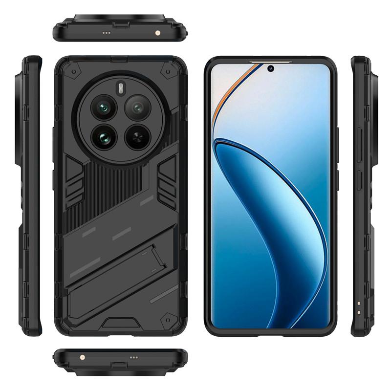 Для чехла Realme 12 Pro Чехол для Realme 12 + Pro Plus 5G Противоударный ТПУ Броня ПК Силиконовый Держатель-подставка Защитная Задняя крышка для телефона