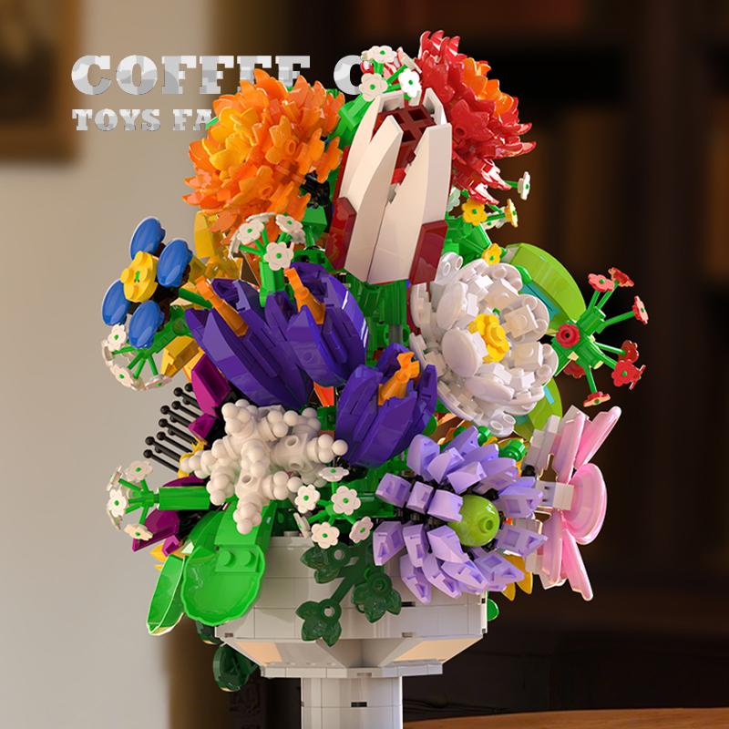 NEW Potted Plant Model MOC Bricks Set Romantic Flowers Bouquet Building Blocks Bonsai DIY Home Decoration Children Toy Girl Gift