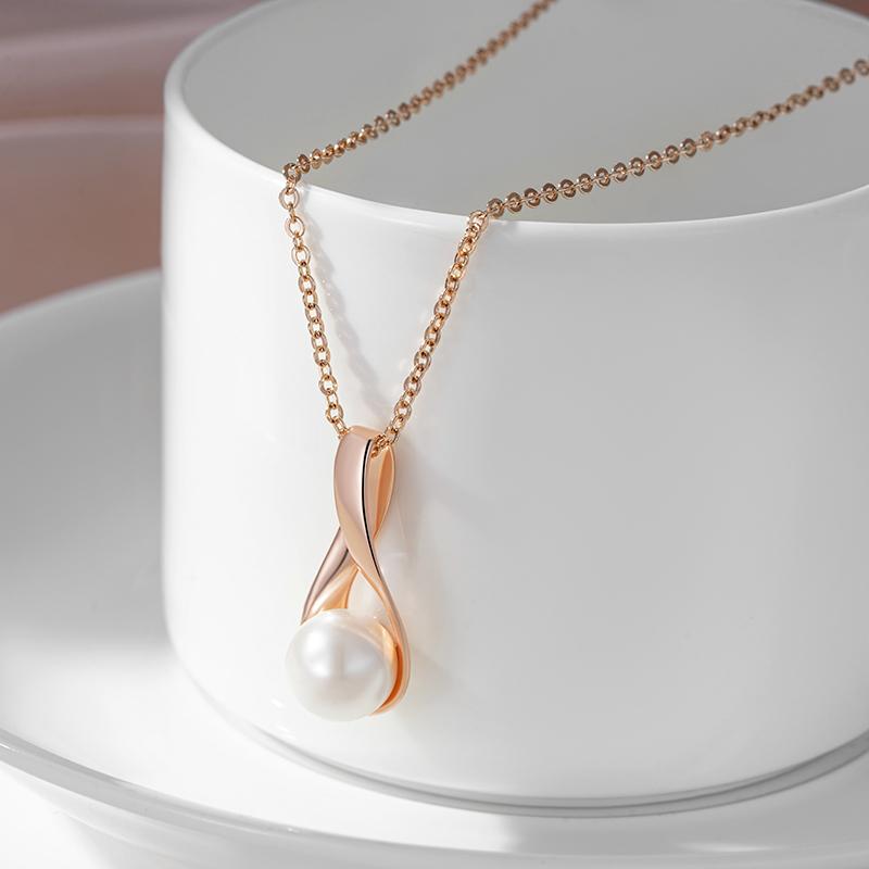 Kinel Pearl Drop Pendant Necklace For Women Rose Gold Color Bride Wedding Elegant Jewelry Anniversary Gift