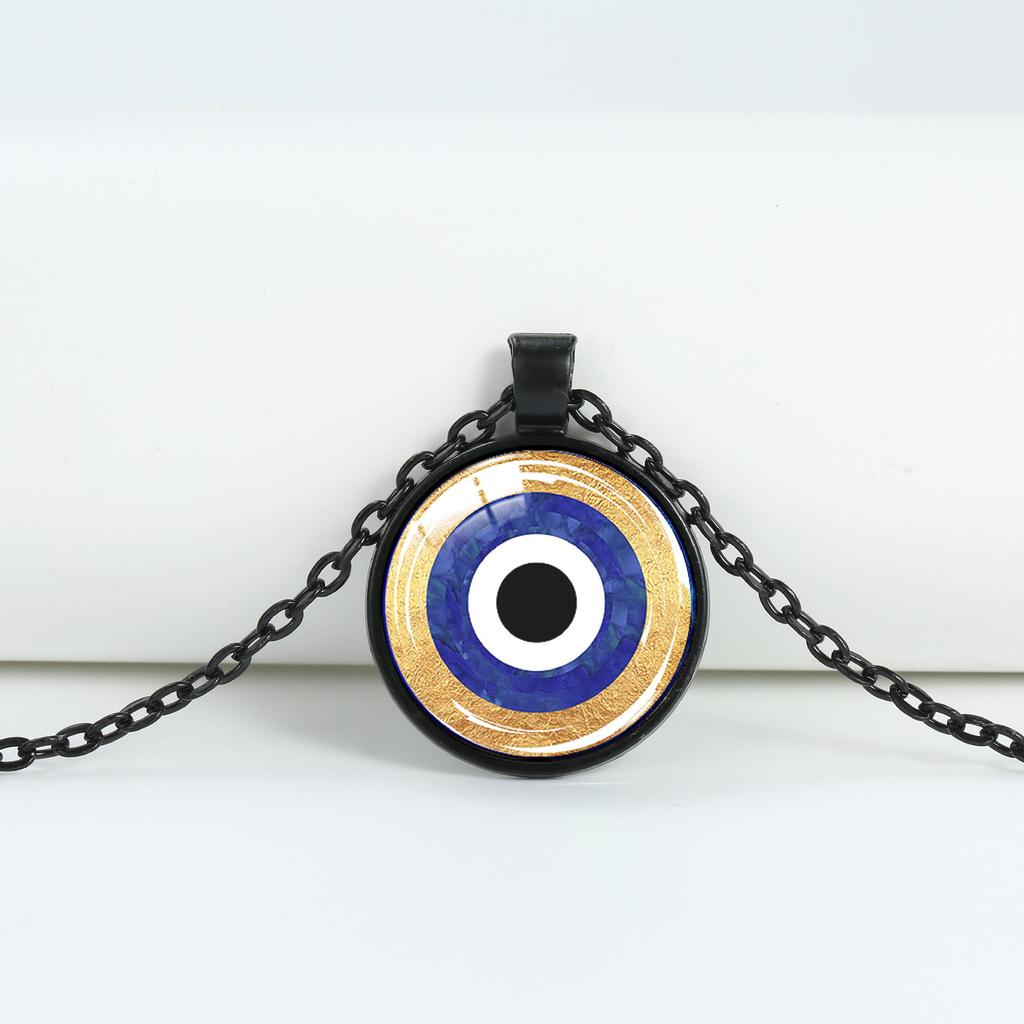 1Pc Blue Turkish Eye Time Gem Alloy Necklace, Black Chain Niche Unisex Clavicle Chain