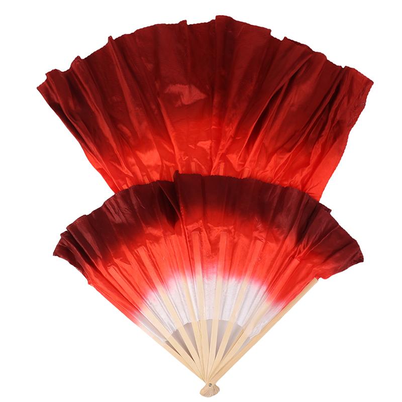 10-50Cm Length Adult Imitation Silk Dance Fan Double Sided Gradient Red Color Dancer Practice Dance Props Chinese Folk Dance Fan