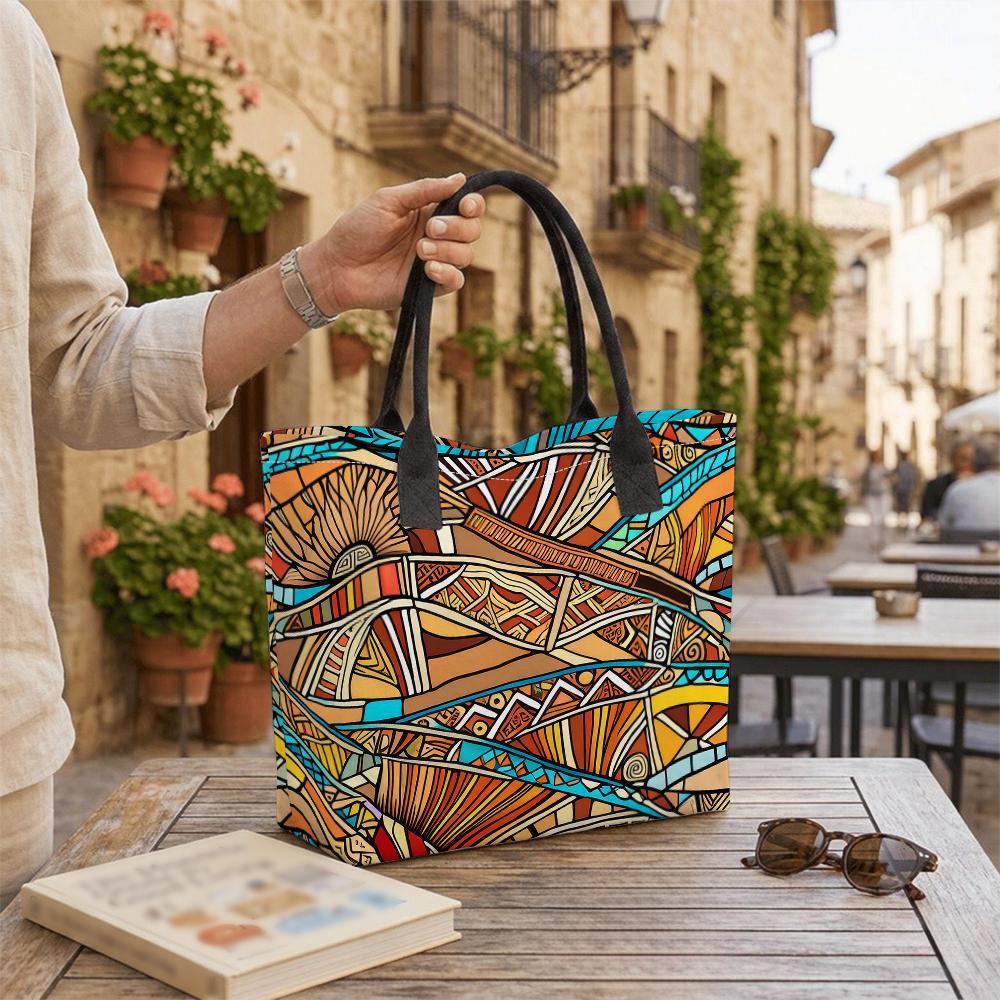 Bohemian Mosaic Pattern Tote Bag Large Capacity Shoulder Bag for Daily Use