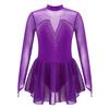 Kids Girls Sparkle Mesh Splice Figure Ice Skating Dress Gymnastic Dance Leotard Tutu Skirt Performance Dancewear