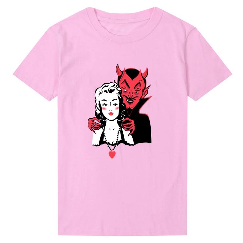 Футболка Deal with The Devil для женщин на Хэллоуин, забавная, темная, острая, гранж, одежда для духов, готический топ, винтажная футболка, дропшиппинг