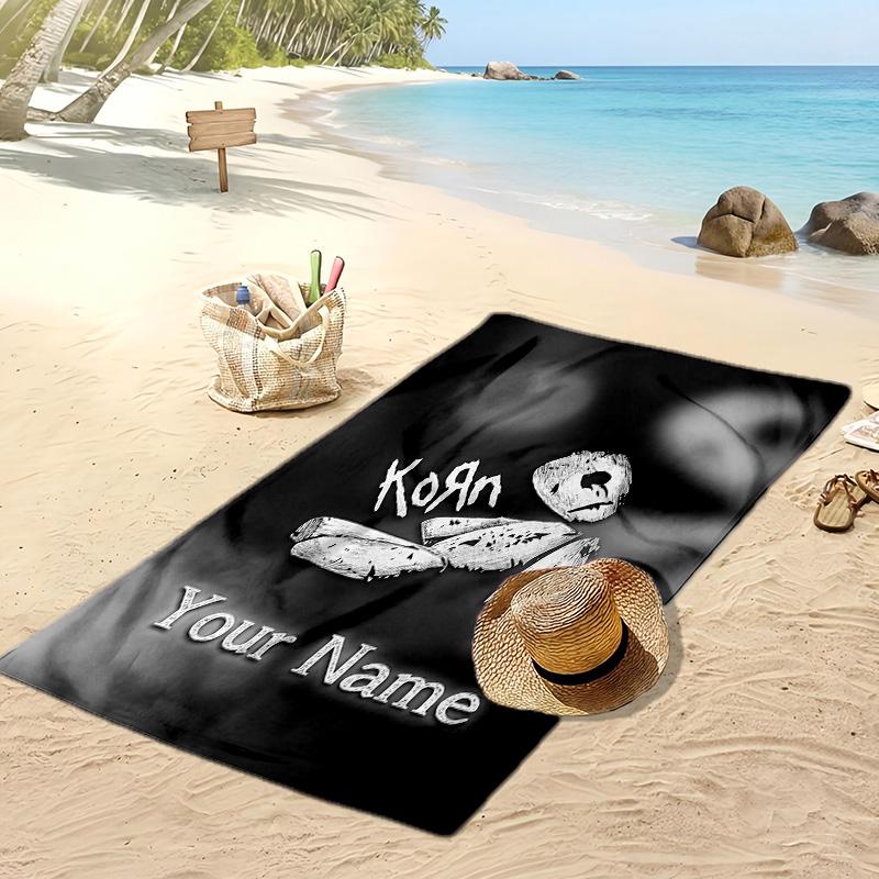 Korn Custom Beach Towel, Print Your Name Text Lightweight Absorbent Towel for Swimming Travel