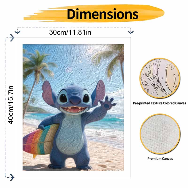 Disney Digital Oil Painting Art Kit Stitch Surf Beach Hand Filled Home Decor