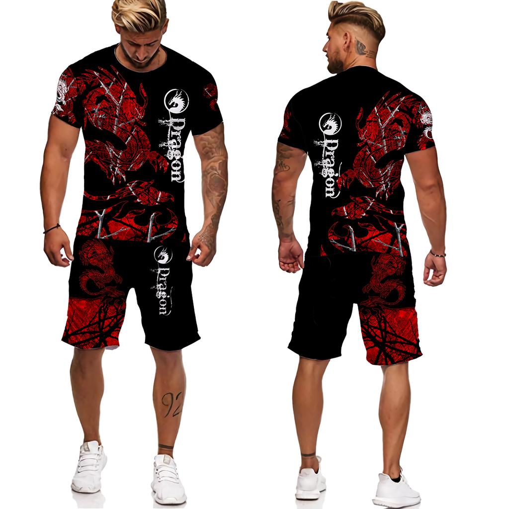 Мужской спортивный костюм с татуировкой животного Fly Dragon, уличная одежда в стиле Харадзюку, мужские футболки, мужской спортивный костюм, повседневные мужские комплекты больших размеров, Chandal