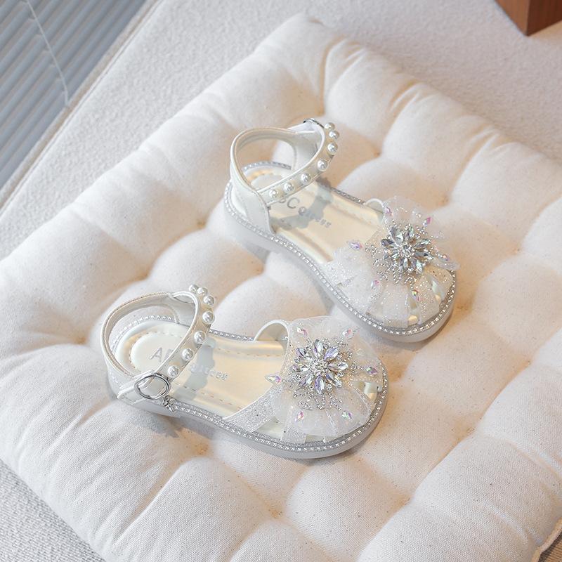 Summer new girls sandals fashion bow bag head beach shoes little girl show bright diamond princess shoes