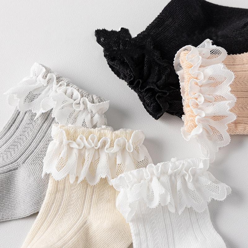 Носки для девочек, детские осенние новые хлопковые детские кружевные носки с оборками, модные эластичные детские носки для принцесс