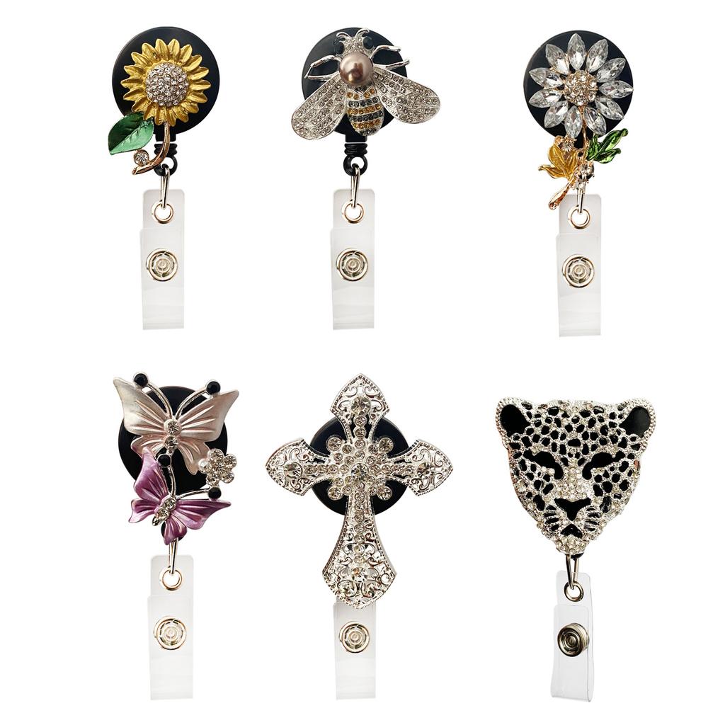 Sea Turtle Butterfly Card Retractable Badge Reel with Diamond Decor Staff Nurse Work Card Clip Lanyard Pass Access Bus Card Clip