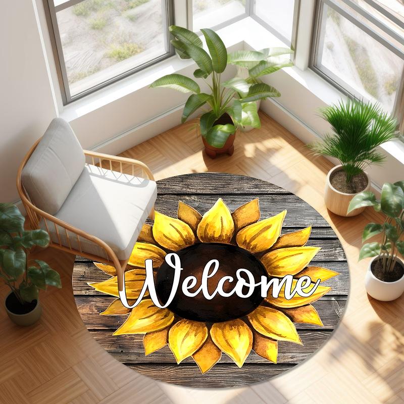 Cute Highland Cow Sunflower Round Carpet Farmhouse Living Room Bedroom Home Floor Decor Mat Soft Non-slip Circle Rug