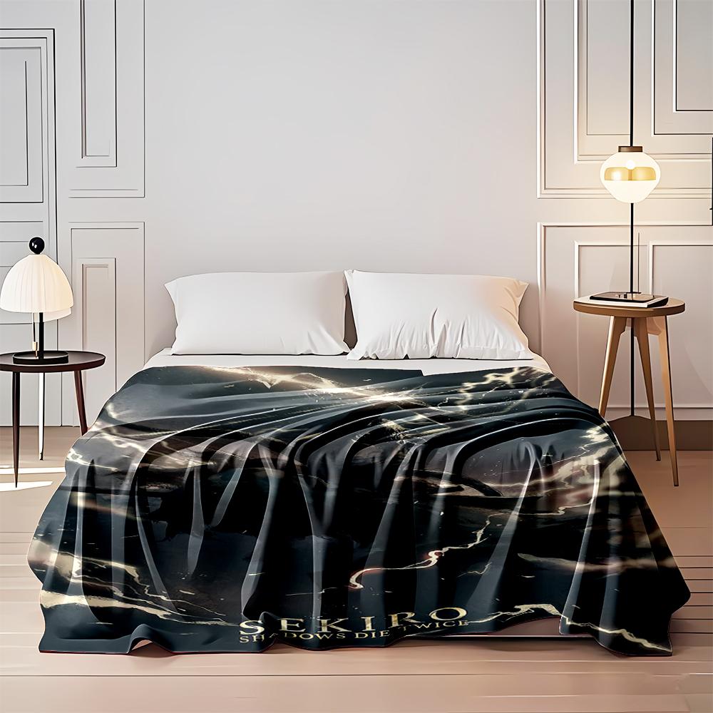 Sekiro character with lightning effect design. Flannel blanket for bedroom, living room, sofa, and nap sofas.