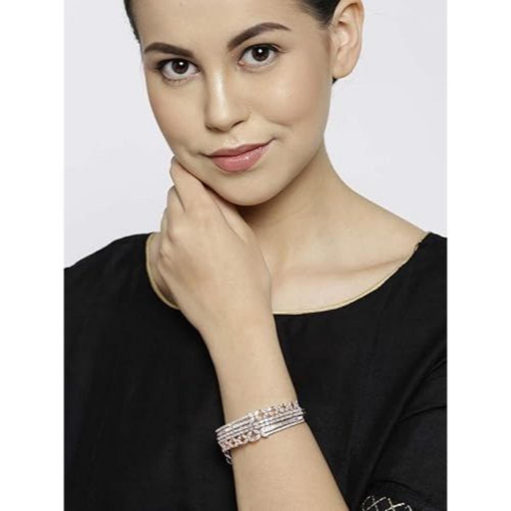 Многослойный яркий браслет из розового золота для женщин | Американские бриллианты | Цветочный полосатый узор | Дизайнерский браслет для девочек в стиле Када