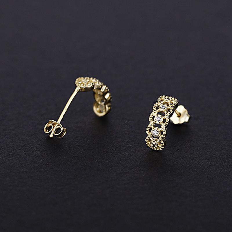 Retro Fashion Hollow Lace Zircon Curved Stud Earrings Simple Women's Geometric Silver Birthday Gift Party Accessories