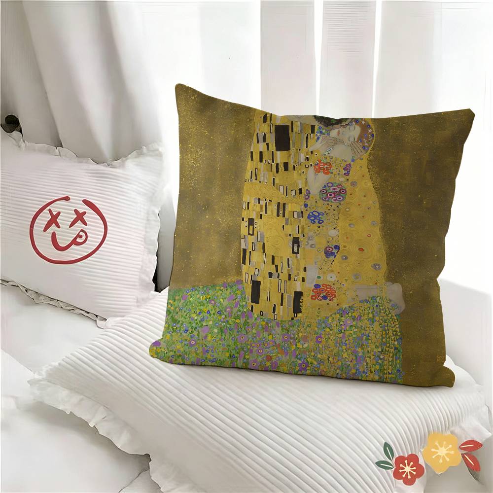 pc Gustav Klimt Art Pillow Case Fashion Square Pillowcase Bedroom Sofa Room Ins Decoration Leisure