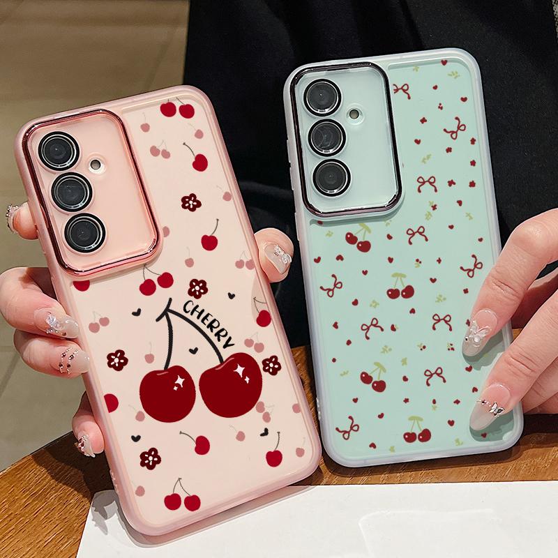 Чехол Bowknot Cherry Print Clear Slim для Samsung S25 Ultra S24 FE S23 A56 A36 A16 A55 A15 A26, мягкая силиконовая противоударная пленка для объектива, чехол для телефона