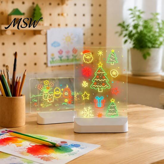 Lighted Dry Erase Board for Desk LED Drawing Kids, Rechargeable DIY Light Up Tablet with 7 Color Desktop Message Office Pens, Neon Glow Note
