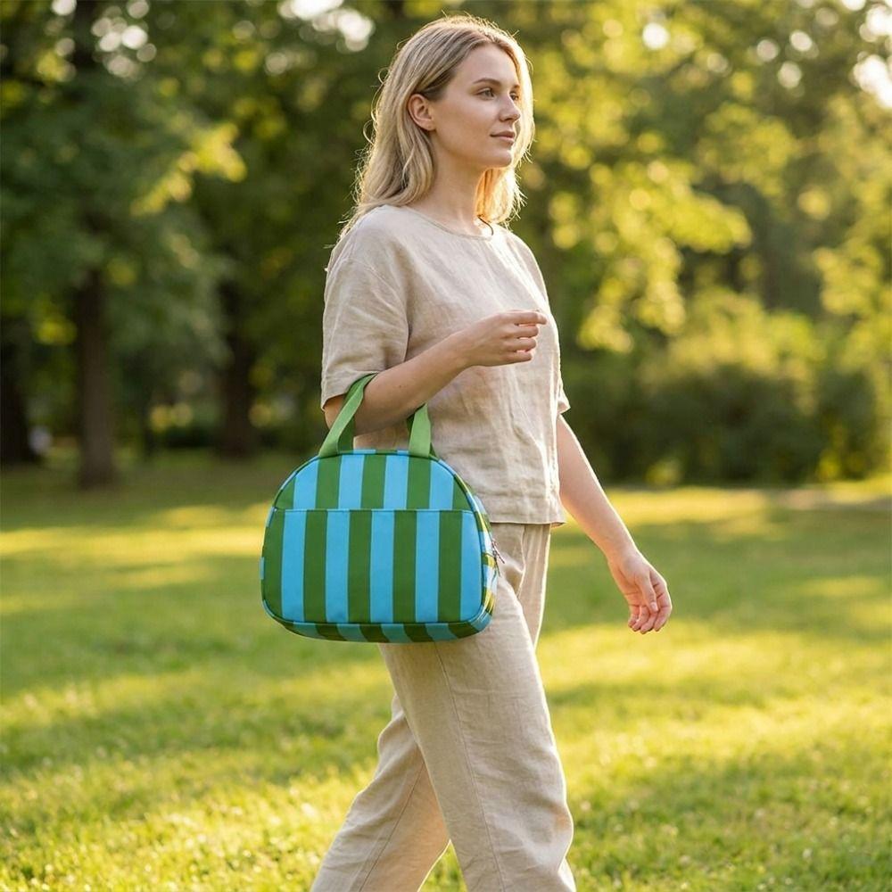 Striped Insulated Lunch Bag Leakproof Food Tote Bag Casual Food Thermal Box Outdoor