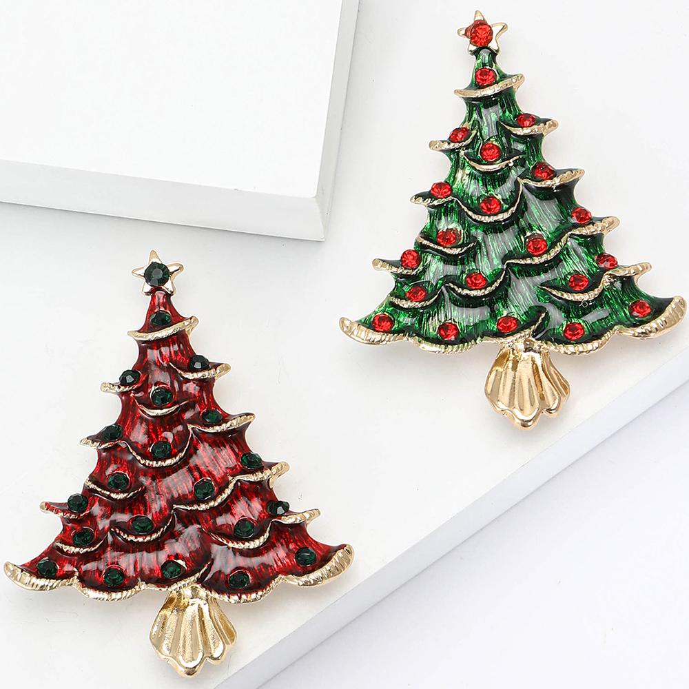 Vintage Enamel Christmas Tree Brooch Pin Rhinestone Brooches Party Jewelry Gifts