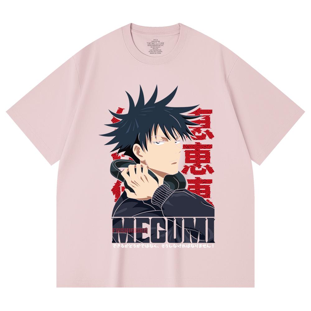 230 г/м² 100% хлопок Jujutsu Kaisen V38 Мегуми Принт Унисекс Тяжелая Хлопковая Футболка