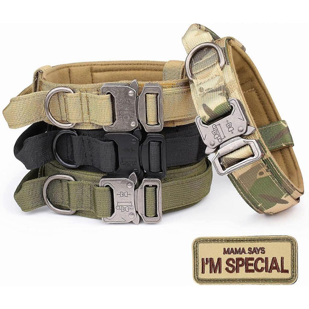 Tactical Dog Collar - Military Dog Collar with Mama Says I m Special Patch Thick with Handle K9 Collar Tactipup Dog Collars Adjustable Heavy Duty Met