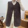 Women Pocket Vest Coat  Jacket Winter Sleeveless Fleece Button Solid Outerwear