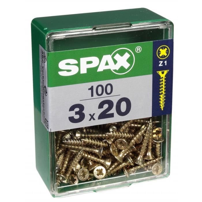 Vis - SPAX - Tête fraisée - Acier - Diam.3 mm - L.20 mm - Lot de 100