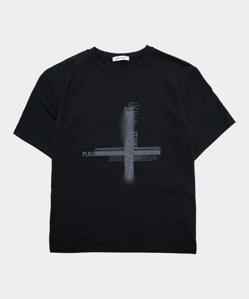 PLACESTUDIOMAN Round Neck Oversized Casual Short Sleeve T-Shirt With Cross Lettering Graphic Point _3 Colors