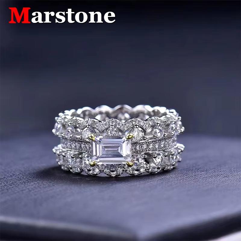 Женские кольца с муассанитом 1 карат, бриллиантами D VVS, изумрудом, сияющим муассанитом, посеребренное белое золото 925 пробы, ювелирное кольцо для леди