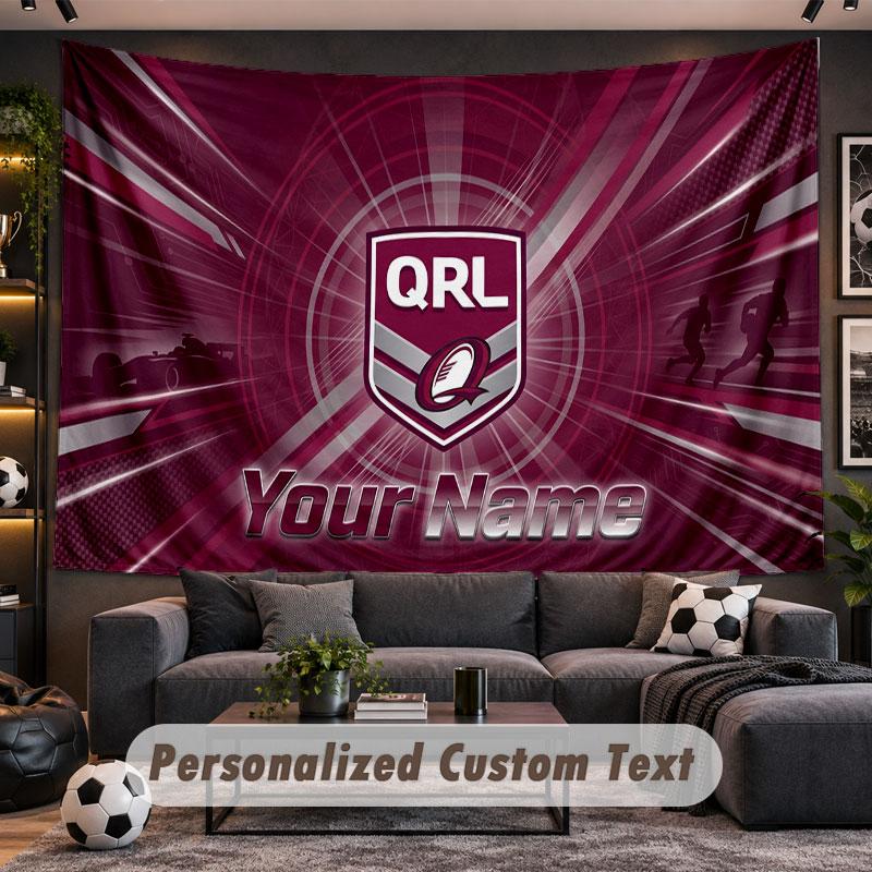 Wall Hanging Tapestry Custom NameQueensland Maroons Pattern Personalized Printed Fabric Wall Decor