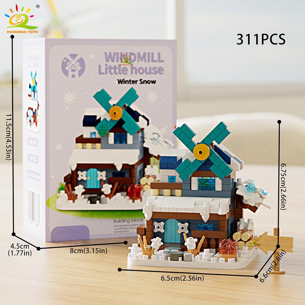 Милый MOC Дом-мельница Модель Микро Строительный Блок Уличный Пейзаж Модель Мини Кирпич Игрушка для Детей Настольный Домашний Декор