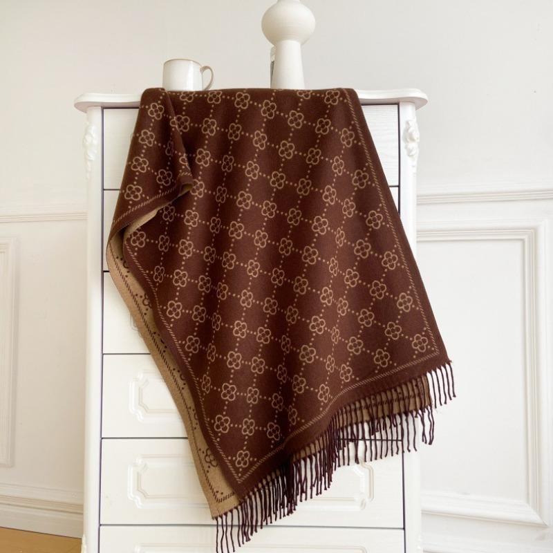 Brown Imitation Cashmere Long Fringed Thermal Scarf Women's Core-spun Yarn Air Conditioner Shawl Scarf Premium Versatile Scarf