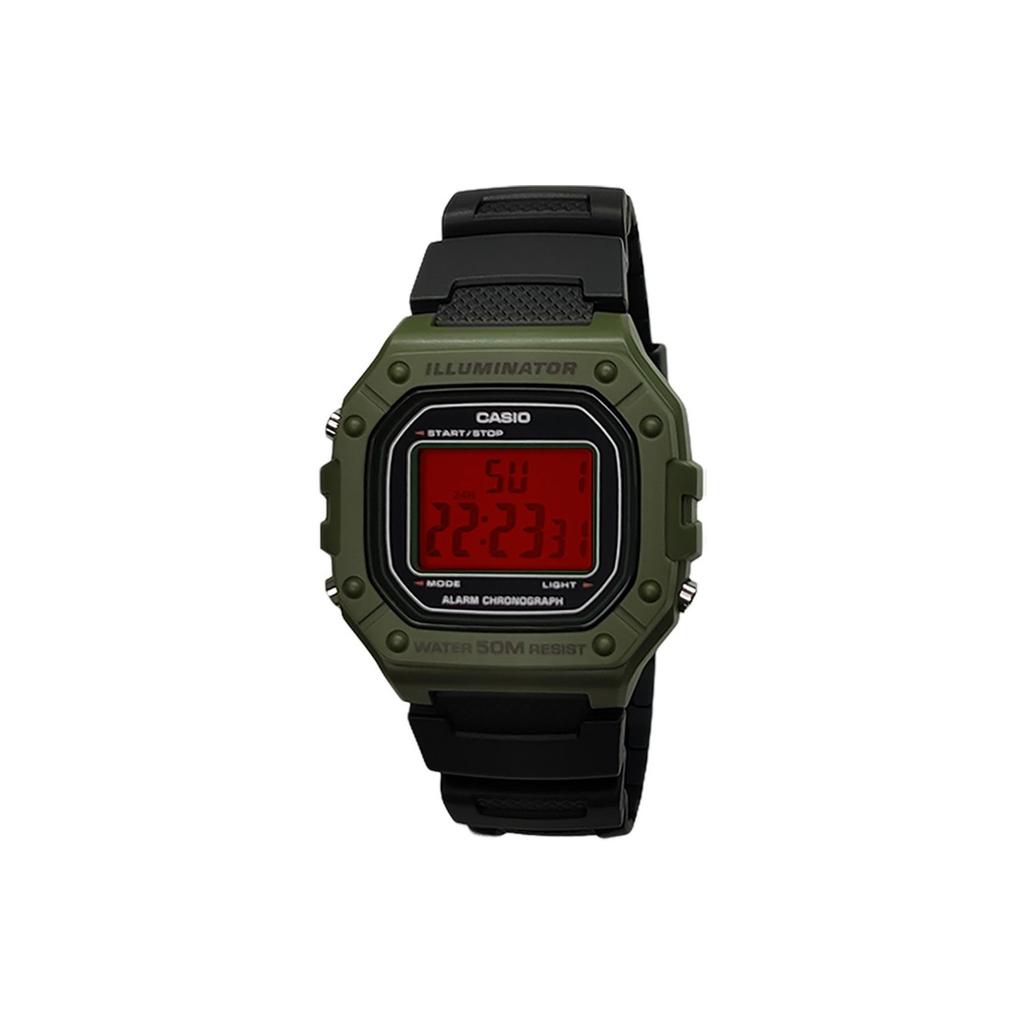 Casio Часы из Коллекции на Заказ Кварцевый Механизм Ремешок из Смолы Мужские Часы Зеленый Циферблат W-218H-3A(Watch5--)