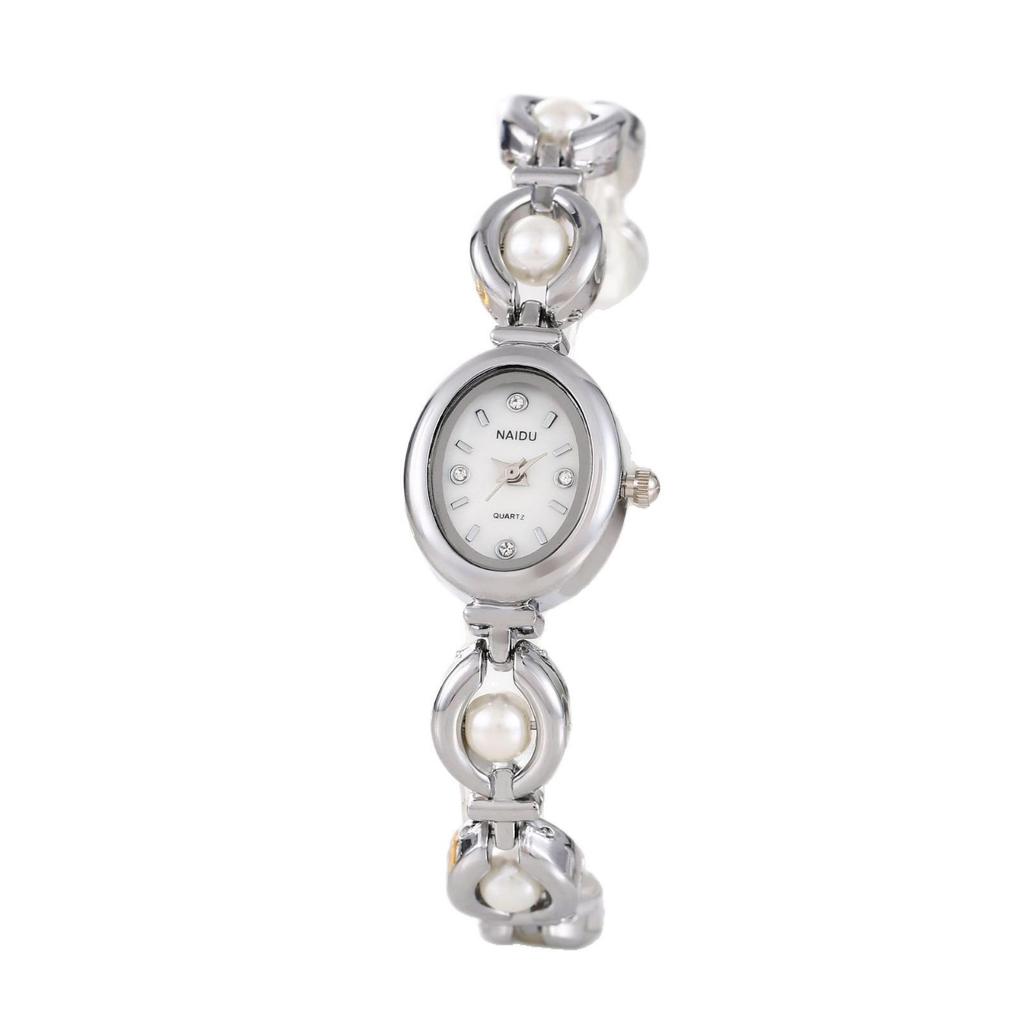 Fashionable Elegant Ladies' Pearl Strap Oval Quartz Wristwatch For Daily Wear Holiday Watch for Women