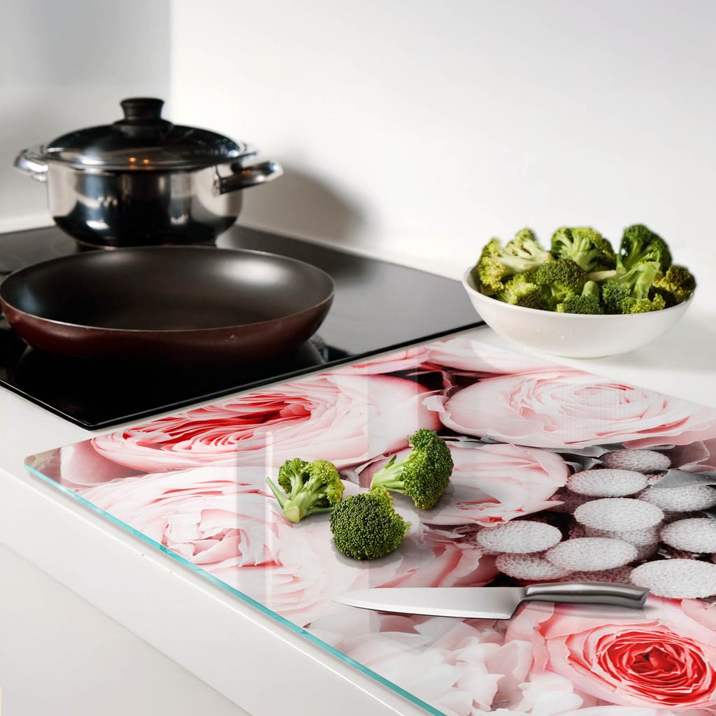 Tempered Glass Kitchen Board with Decorative Graphics of a Flower Bouquet 80x52 cm