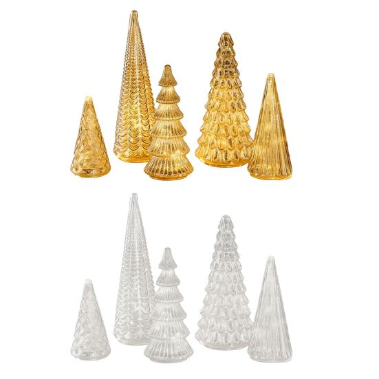 5 шт. Светящиеся стеклянные елочные украшения, светящиеся стеклянные фигурки елок со светодиодной подсветкой для рождественского домашнего настольного декора для вечеринок