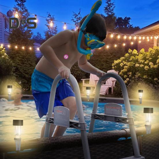 6 Pcs Solar Pool Lights Waterproof Outdoor Ground Pool Frame Lights Yard Garden Decoration Night Lights for Fence Framed Above Ground Pools