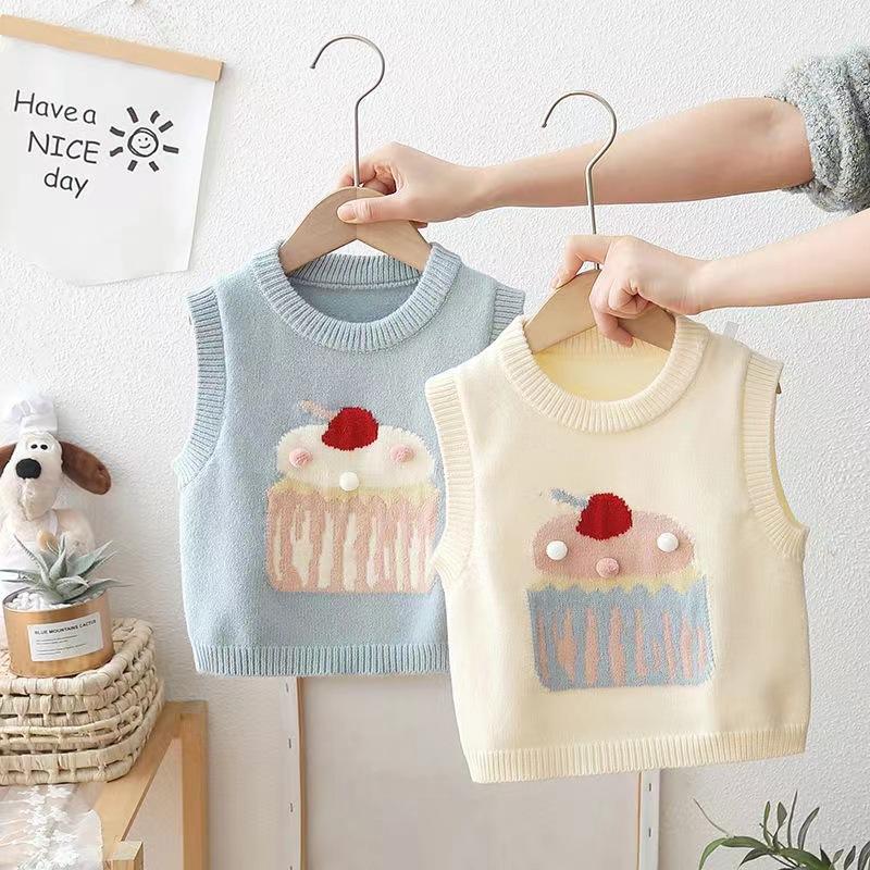 Вязаные милые жилеты для маленьких девочек, пуловеры без рукавов, топы для девочек, детские жилеты в корейском стиле, весна-осень, 0-6 лет