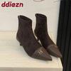 Fashion Fashion Thin Heels Ankle Modern Boots Shoes For Ladies Female Pointed Toe Footwear Flock Women Short Boots Zippers Shoes