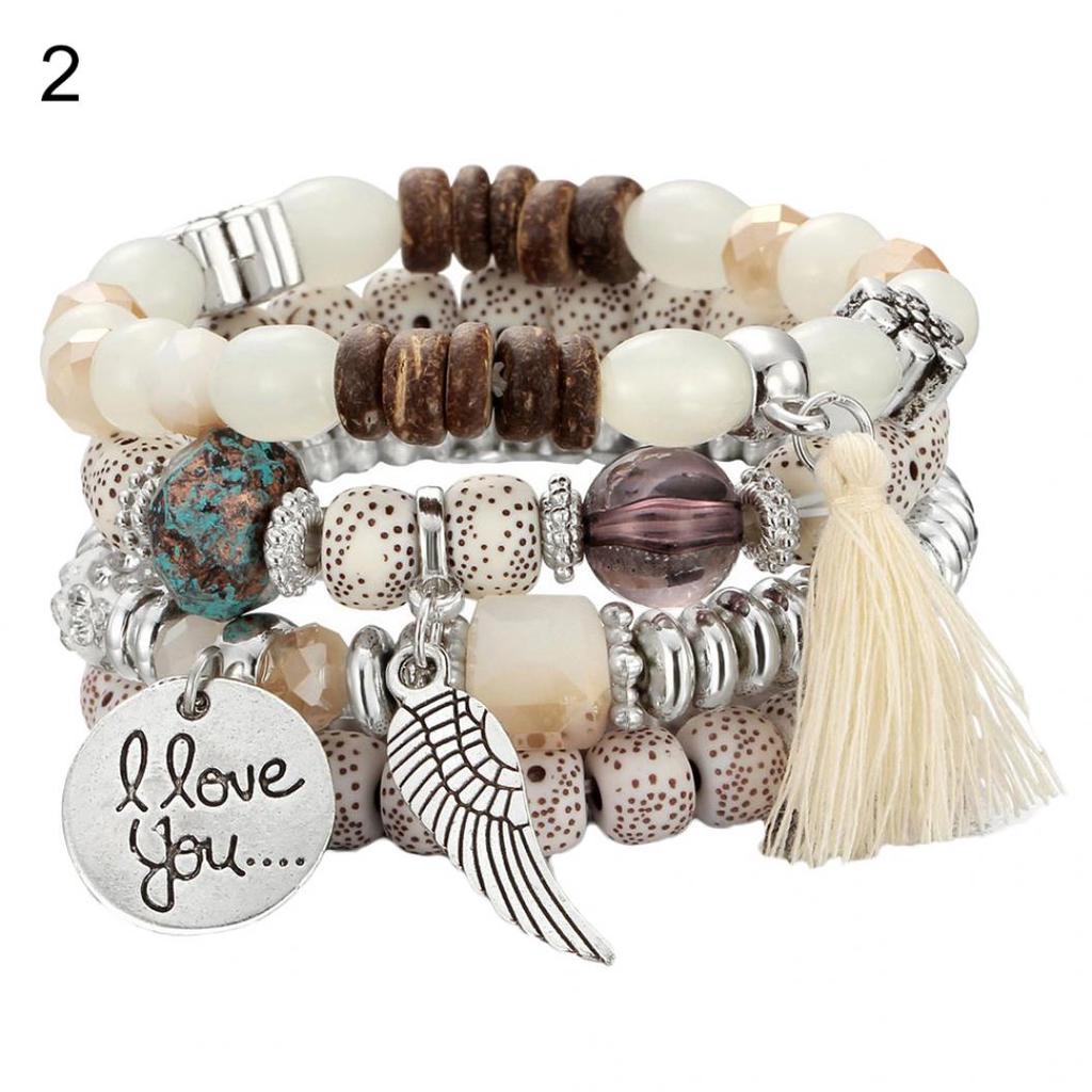 4Pcs/Set Bohemia Style Wing Beads Bracelet Women Bangle Jewelry Party Gift