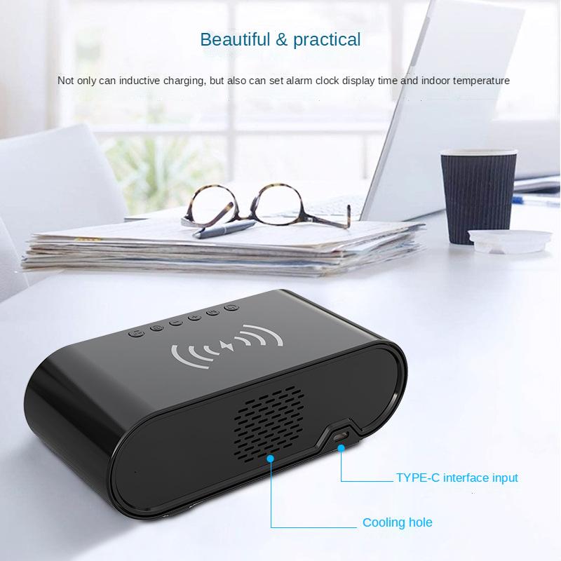 Электрический цифровой будильник с беспроводным зарядным устройством для телефона 15 Вт, настольные HD-часы, зеркало, настольные часы, термометр, светодиодный дисплей времени
