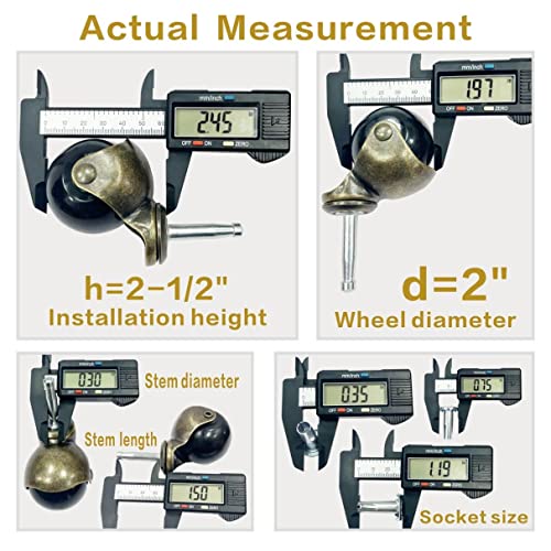 2-дюймовые поворотные шариковые ролики на ножке, набор из 4 роликов для антикварной мебели с гнездом, ролики из цельной латуни со ножкой