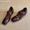 Модная женская обувь Мэри Джейн из кожи, на массивном каблуке средней высоты, с квадратным носком, сандалии, женский тренд 2024, осенние, в стиле ретро, новые туфли-лодочки, Mujer Zapatos