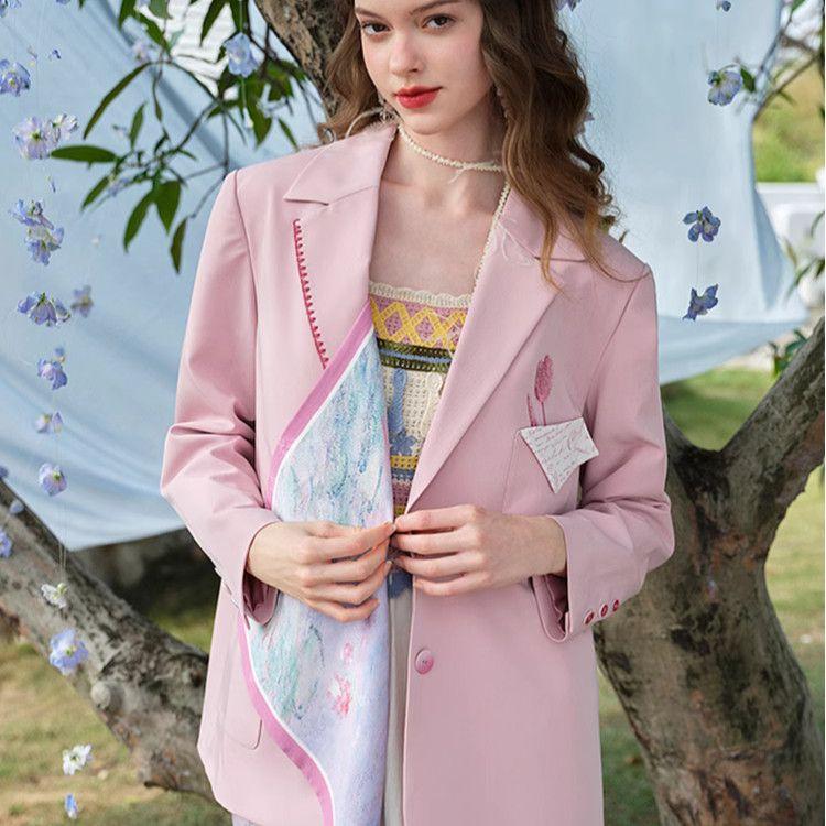 Фиолетовый осенний блейзер винтажного свободного кроя, повседневный пиджак с карманами, цветочная элегантность