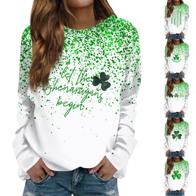 Женская мода повседневная толстовка с длинным рукавом и круглым вырезом с принтом