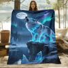 1pc Skin-friendly Wolf Howling at the Moon Under the Night Sky Pattern Digital Print Blanket, Suitable for All Seasons, Sofa Throw, 100% Polyester Fib